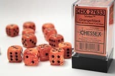 Image of Chessex 27633 - D6 16mm Vortex Dice x 12 - Orange & Black