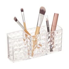 Image of Clear Plastic Make-up Organiser with 3 Compartments Diamond Cut Light & Durable