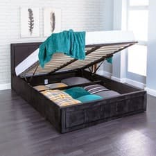 Image of OTTOMAN STORAGE GAS LIFT UP DOUBLE & KING SIZE FABRIC BED MEMORY FOAM MATTRESS