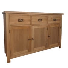 Image of Oakcroft Rustic Oak Large Sideboard – 3 Door 3 Drawer Cabinet Fully Assembled