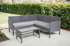 Image of Lakewood Grey Rattan Garden Corner 5 Seater Furniture Sofa Table Set Patio