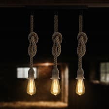 Image of Vintage Hemp Rope Ceiling Light 3 Head Cluster Light E27 Hanging Pendant Lamp