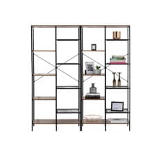 Image of 2 x 9 Tier Storage Bookshelf Mid Oak Style With Industrial Details 1700mmH