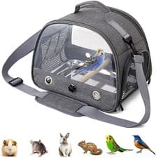 Image of Bird Travel Carrier with Tray, Lightweight Parrot Cage w/ Removable Wooden Stand