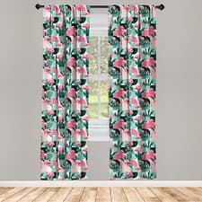 Image of Flamingo Curtains 2 Panel Set Modern Tropical Bird Art