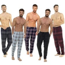 Image of Mens Fleece Pyjama Bottoms Check Lounge Pants S M L XL XXL