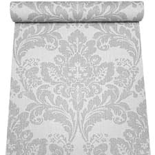 Image of Grey Floral Damask Wallpaper Silver Metallic Shimmer Thick Textured Feature Wall