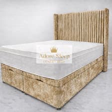 Image of Luxury Winged Crushed Velvet Solid Ottoman Gas Lift Storage Bed All Colours Size