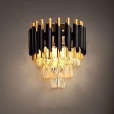 Image of Industrial wall light Black Gold Luxury K9 Crystal Droplets Wall Lamp Hallway UK