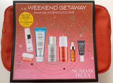 Image of SUNDAY RILEY GIFT SET SKINCARE MORNING ROUTINE WEEKEND GETAWAY BAG KIT 7 ITEMS