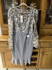 Image of Chi Chi London Women's Blue Lace Mix Body Con Dress Uk Size 16 New With Tags
