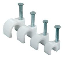Image of Round White Cable Clips 4mm-9mm with Fixing Nails - Packs of 100
