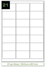 Image of 21 Labels Per Sheet. Self adhesive Rectangle Printer Labels. 63.5 x 38.1mm