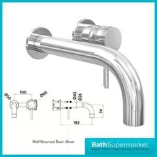 Image of Wall Mounted Basin Mixer Tap Matt Black Round Single Lever Curved Spout Bathroom