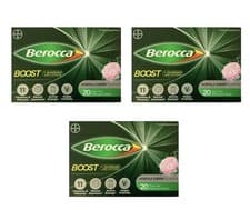 Image of 3 X BEROCCA BOOST EFFERVESCENT TABLETS ACEROLA CHERRY FLAVOUR 20'S = 60 TOTAL
