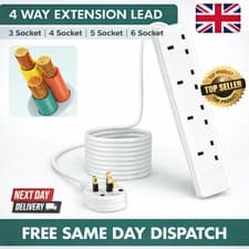 Image of ✅ PREMIUM 3 4 5 6 GANG SURGE PROTECTED EXTENSION LEAD 13A UK MAINS PLUG 2 METER