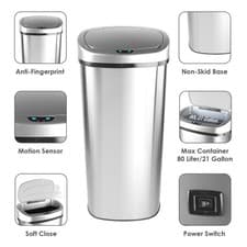 Image of Large Touch-Free Stainless Steel Automatic 80L Motion Sensor Bin Trash Can