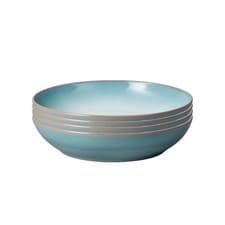 Image of Denby - Azure Haze Blue Pasta Bowls Set of 4 - 1050ml Large Stoneware Ceramic