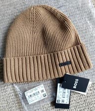 Image of Genuine HUGO BOSS 100% Virgin Wool Beige BEANIE Hat Toque Tag 50495306 HB13