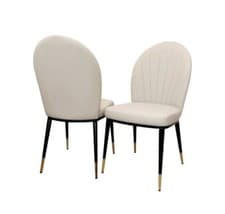 Image of Amelia Luxury Leather Italian Beige Gold Leg Dining Chair - NEW