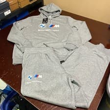Image of Puma Mens Gray BMW MMS ESS Fleece Hoodie And Jogger Sweat Tracksuit Set Size XL