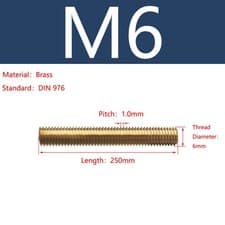Image of M2 M2.5 to M20 Brass Threaded Rod Full Thread Studding Bar 250mm Length DIN 976