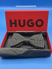 Image of HUGO BOSS Mens Bow Tie Black Geo 100% Silk Pre-Tied