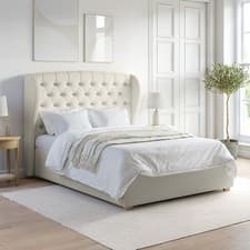 Image of Cream King Size Ottoman Bed with Winged Chesterfield Headboard - Safina SAF125KA