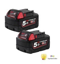 Image of Milwaukee 2 x M18B5 Red Lithium-Ion 18V 5Ah Genuine Battery Twin Pack