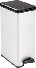 Image of Curver Metal Effect Pedal Touch Slim Deco Kitchen Work Waste Bin 40L - Silver
