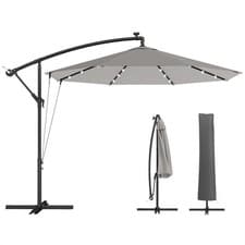 Image of Outsunny 3 m Cantilever Parasol Solar LED Lights, Light Grey