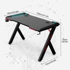 Image of Ergonomic Gaming Desk with RGB Lighting, Cup Holder, and Headphone Hook