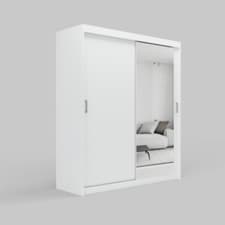 Image of Modern Sliding Door Wardrobe with Mirror Optional Drawers 2 Hanging Rail