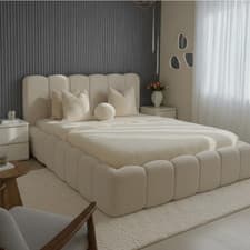 Image of Modern Upholstered Ottoman Bed Frame & Mattress Soft Fabric Bedroom Furniture UK