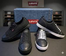 Image of 2 Pair Men Levi's Strauss Anikin Low Top Denim C CVS Sneakers Blk /White Size 13