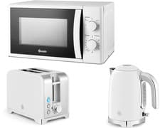Image of Swan Solace White Kettle 2 Slice Toaster & 700W 20L Microwave Kitchen Set