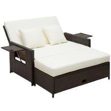 Image of Outsunny Garden Rattan Furniture Set 2 Seater Patio Sun Lounger Daybed Sun Bed