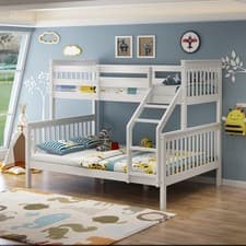 Image of NOAH WHITE WOODEN TRIPLE SLEEPER BUNK BED SINGLE & DOUBLE