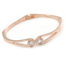 Image of Delicate Double Loop CZ Bangle Bracelet In Rose Gold Tone Metal - 17cm L (For