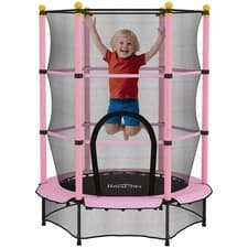 Image of HOMCOM 4.6FT Kids Trampoline with Enclosure Net for Ages 3-10 Years, Pink