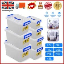 Image of CLEAR PLASTIC STORAGE BOX BOXES WITH LIDS UK BRITISH MADE HOME OFFICE STACKABLE