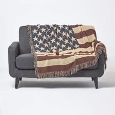 Image of 100% Cotton Hand Woven USA Flag Throw 125 x 150 cm