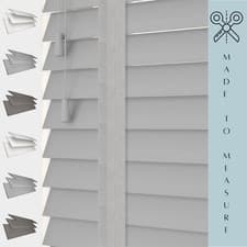 Image of MADE TO MEASURE FAUX WOOD TAPE VENETIAN BLINDS 50MM SLATS WHITE GREY
