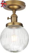 Image of Industrial Loft Bar Ribbed Glass Pendant Ceiling Light,Globe Ceiling Pendant Lig