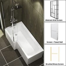 Image of 1500/1600/1700mm L Shaped Shower Bathtub Front & End Bath Panel Shower Screen