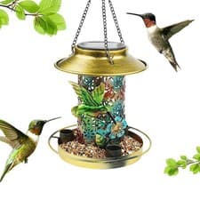 Image of Solar Powered Bird Feeder Light Hanging Wild Bird Feeder Lantern Garden Decor UK
