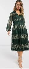 Image of New Ted Baker meadow dark green midi dress sz 3 UK 12