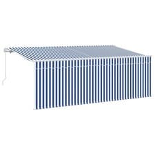 Image of vidaXL Retractable Awning Manual Blue and White 400 x 200 cm, Adjustable Sun Pro