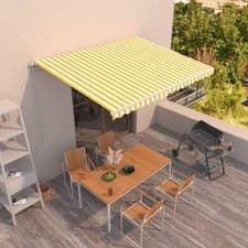 Image of Manual Retractable Awning 400x350 cm Yellow and White vidaXL