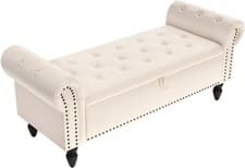 Image of Ottoman Storage Bench Velvet End of Bed Storage Box with Lid 133x53x46cm